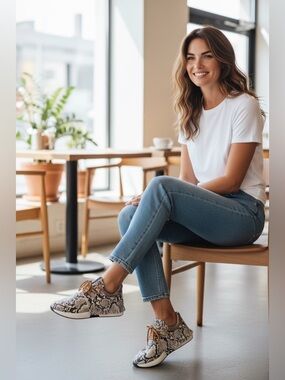 SHUSHOP Pepa Snake Embossed Sneaker Size 8.5